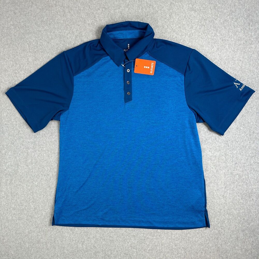 Elevate Men's Polo Blue Short Sleeves Logo Golf Tennis Casual ActiveShirt Size M